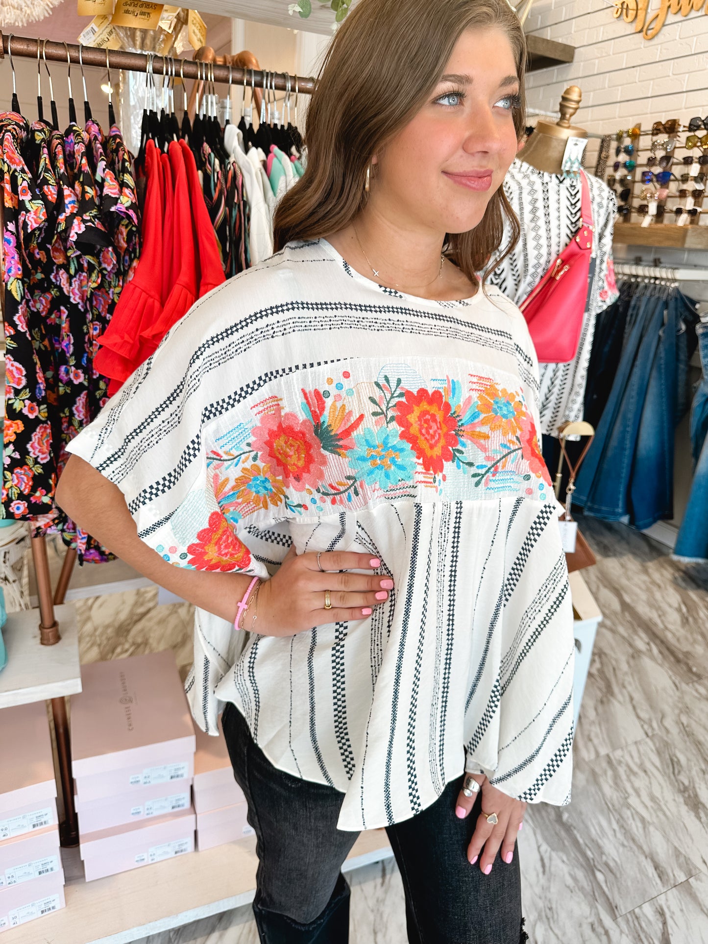 Take the Reign Floral Embroidered Poncho Top