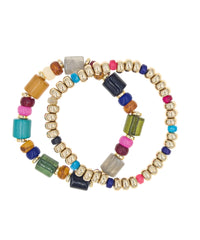 Double Colorful + Metal Bead Bracelet Set