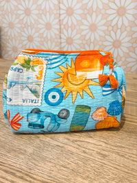 Blue Italian Getaway Quilted Cosmetic Bag