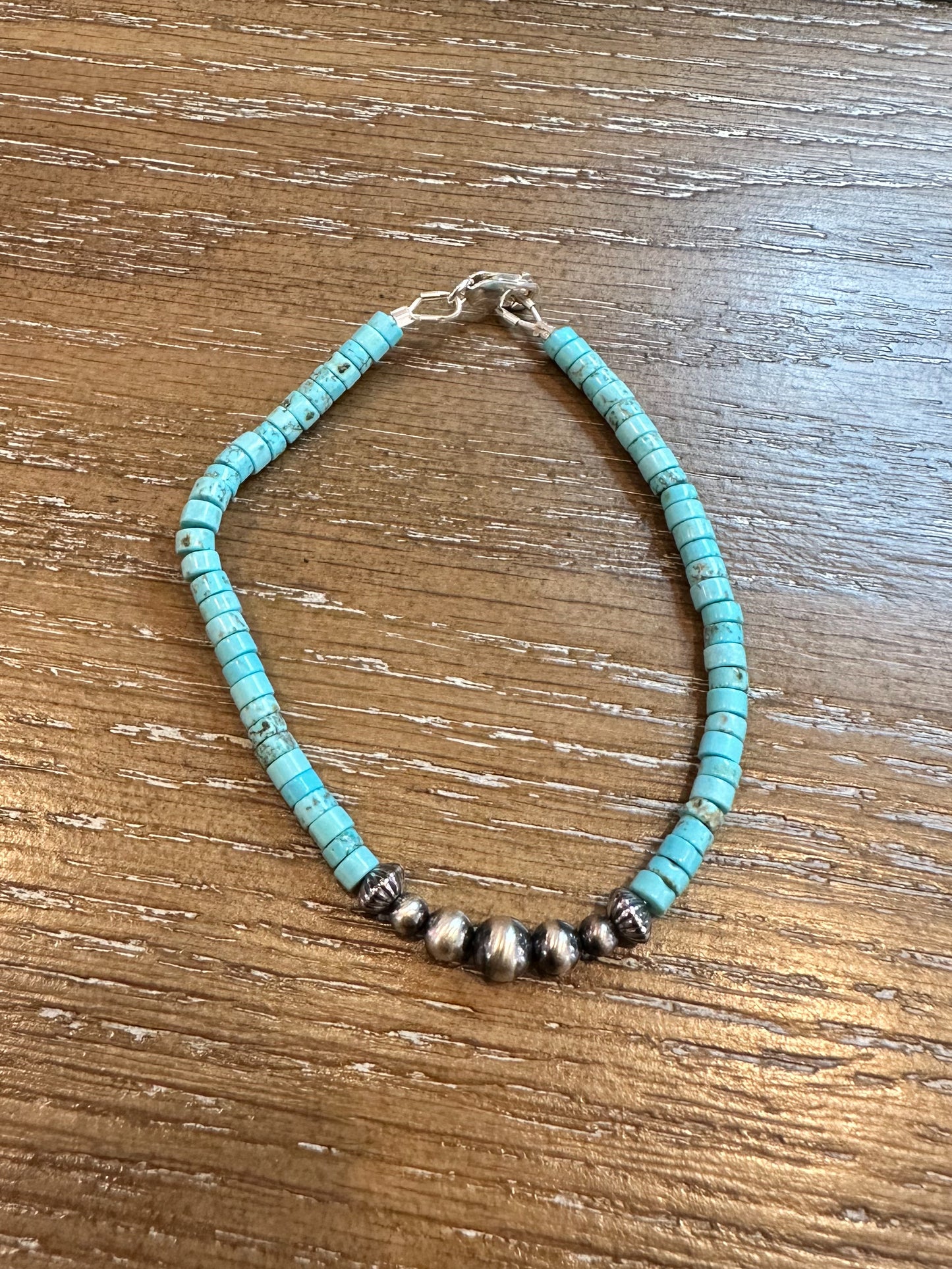 Sterling Silver Navajo Pearl & Kingman Turquoise Bracelet