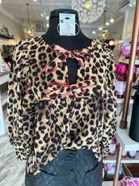 Forever in Love Leopard Bow Puff Sleeve Top