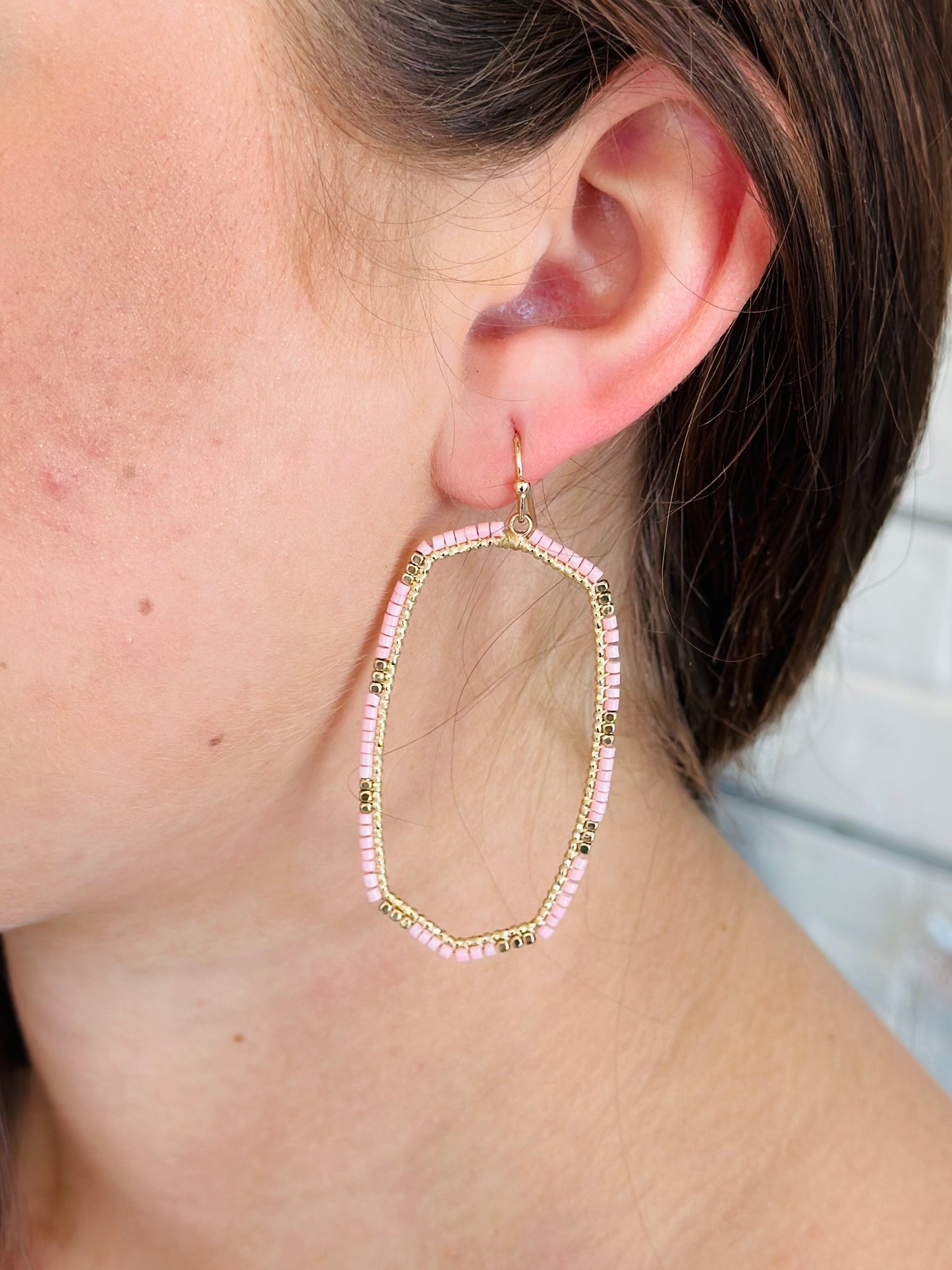 Load image into Gallery viewer, Hexagon Shape Wire with Seed Bead Earrings
