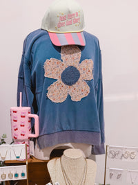Totally Daisy Crochet Patch Navy Sweatshirt