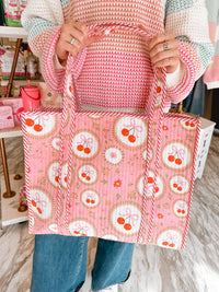 Pink Cherries & Bows Quilted Reversible Tote Bag