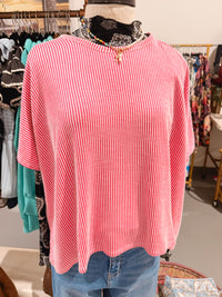 Classic Fav Oversized Ribbed Top in Hot Pink