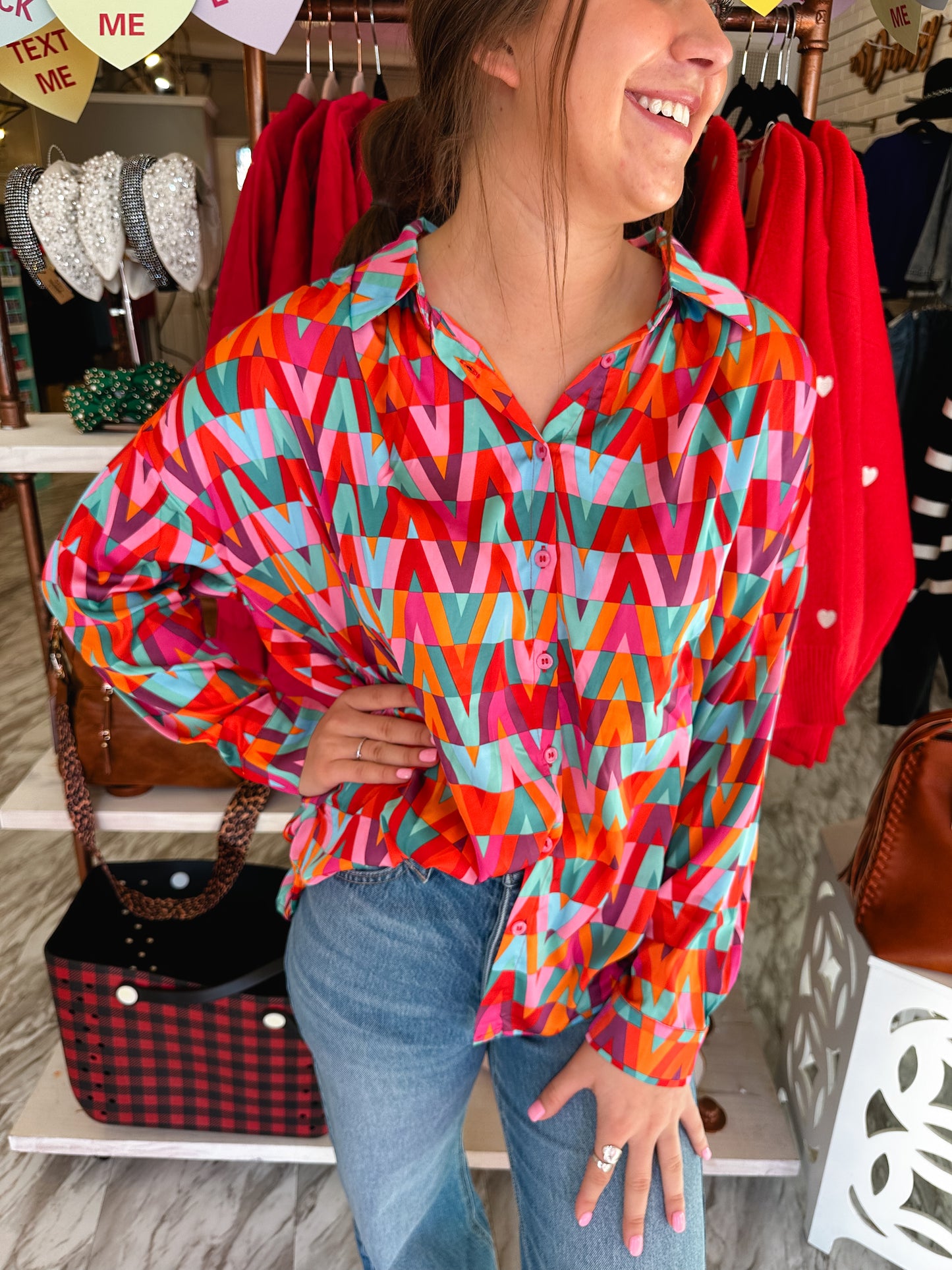 Load image into Gallery viewer, Dare to Dream Colorful Aztec Button Down Top
