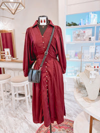 Saving Merlot Satin Midi Dress