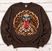 Fabulous Rhinestone Leopard Turkey Thanksgiving Brown Gildan Sweatshirt