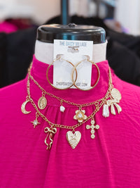 Layered Cross & Heart Multi Charm Necklace