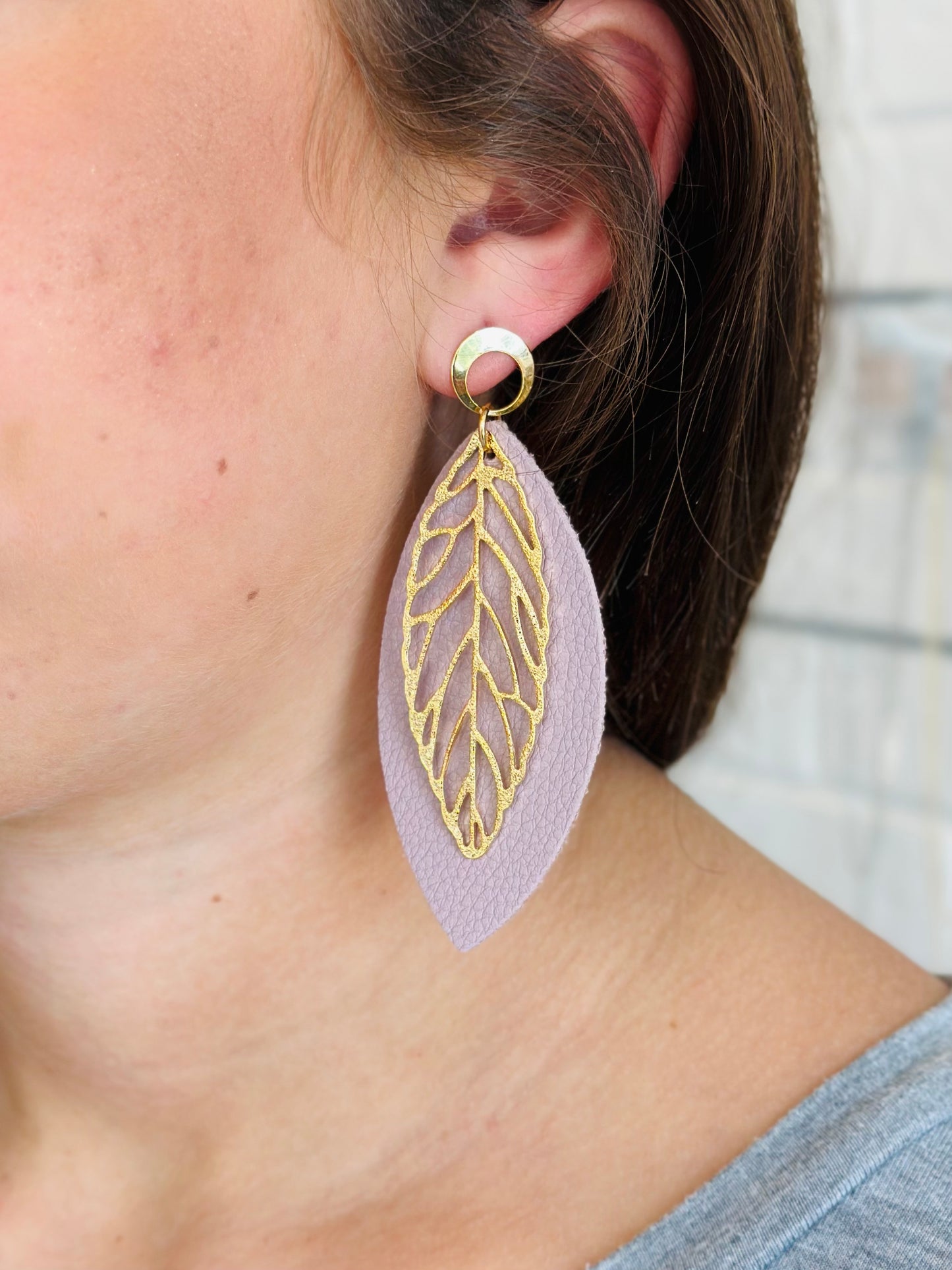 Leaf & Leather Gold Dipped Drop Earirng