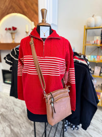 Chic & Red Stripe Quarter Zip Sweater
