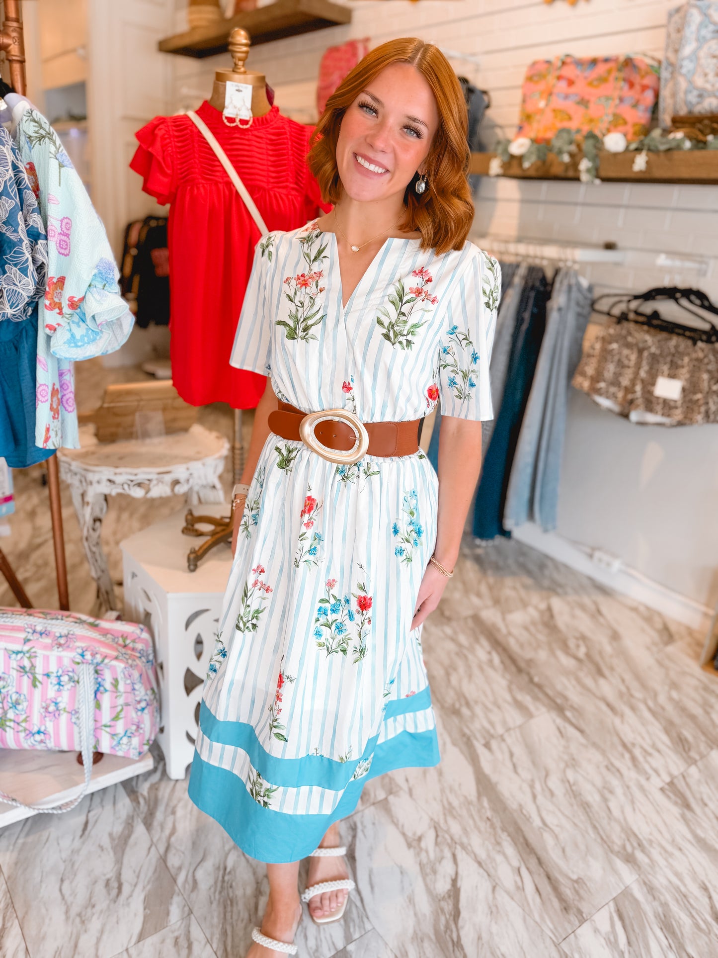 Blushing in Blues Floral Midi Dress Daisy Village Blushing in Blues Floral Midi Dress Daisy Village