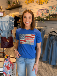 Quilted American Flag True Royal Tee
