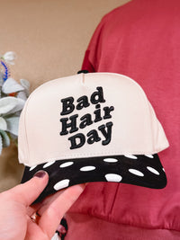 Bad Hair Day Embroidered Two Tone Polka Dot Trucker Hat