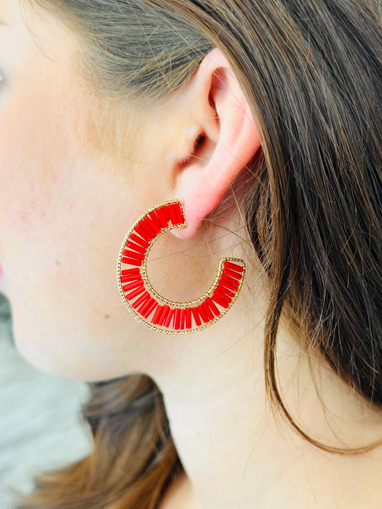 Game Day Colorful Open Hoop Beaded Earrings