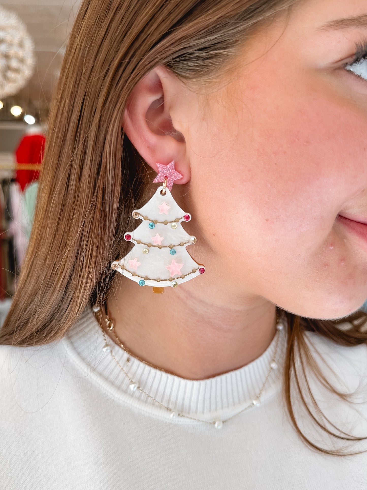 Pink Christmas Tree Acrylic Earring