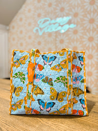 Blue Butterfly Quilted Reversible Tote Bag