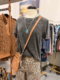 Sure Thing Washed Top Cuff Sleeve Top in Ash