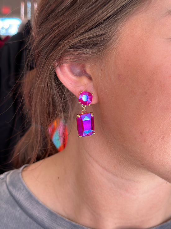 Load image into Gallery viewer, Square Link Crystal Drop Earring
