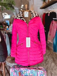 Wild Affection Hot Pink & Leopard Reversible Puffer Coat