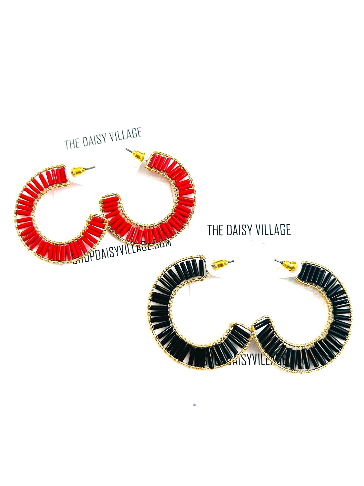 Game Day Colorful Open Hoop Beaded Earrings