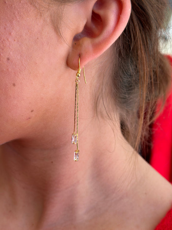 Load image into Gallery viewer, Baguette Crystal Drop Earrings
