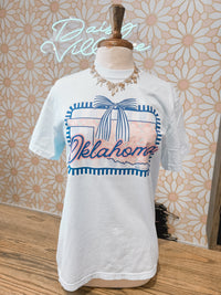 Oklahoma Floral & Stripe Bow Chambray Comfort Colors Tee