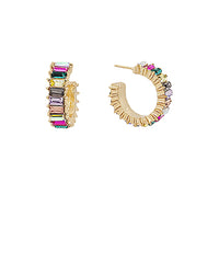 Colorful Baguette Crystal Hoops