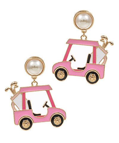 Pink Golf Cart Drop Earrings