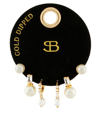 Pearl & Crystal Stud Huggie Gold Dipped Earring Set