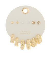 Textured Hoop & Stud 6 Piece Earring Set