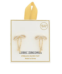 Crystal Bow 18k Gold Dipped Pave Stud Earrings