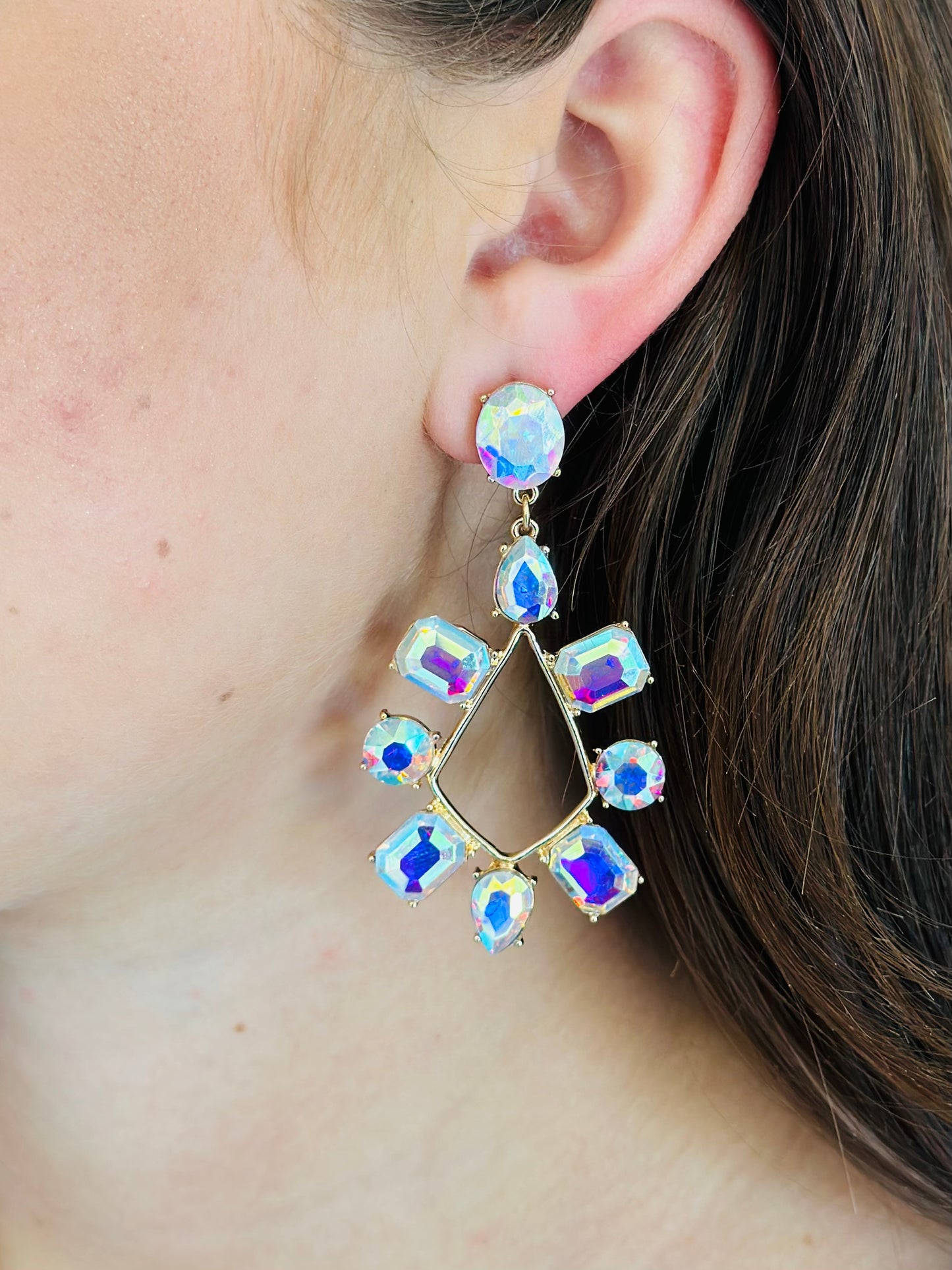 Rhombus Fire Crystal  Drop Earring