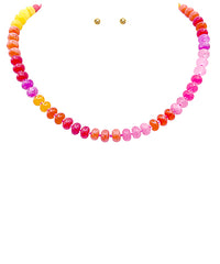 Red & Pink Ombre Stone Beaded Necklace