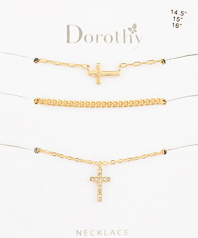 Crystal Cross & Chain Triple Necklace Set