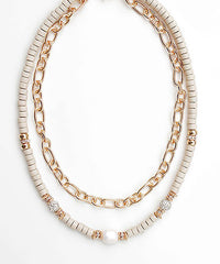 Wood Bead & Chain Multi Layer Necklace