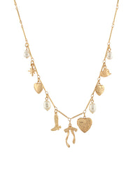 Heart Locket, Bow, Boot & Pearl Charm Necklace