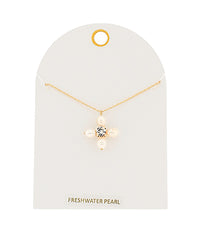Freshwater Pearl Cross & Crystal Necklace