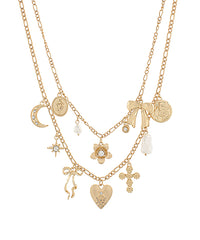 Layered Cross & Heart Multi Charm Necklace