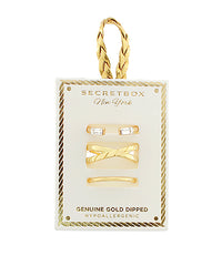 Baguette Crystal & Criss Cross Gold Dipped 3 Piece Ring Set