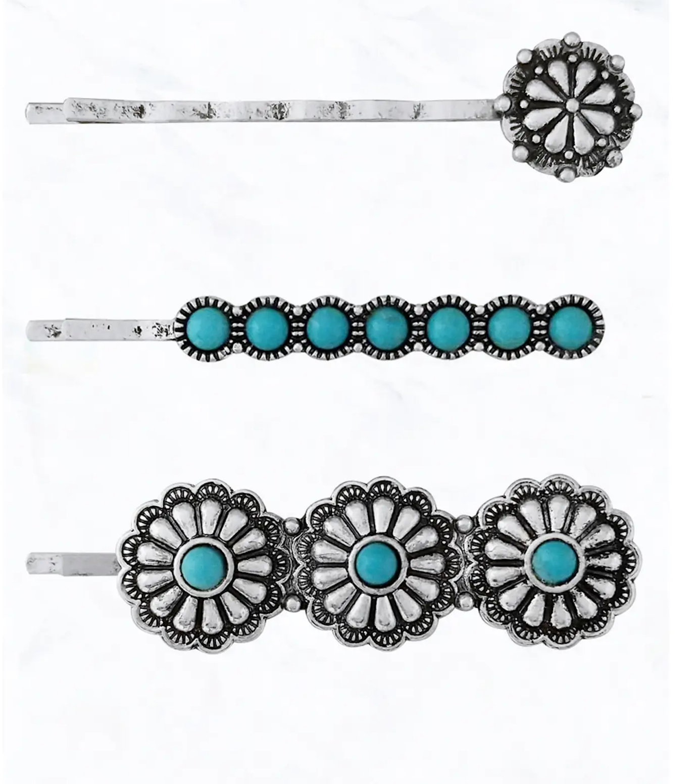 3 Piece Turquoise & Concho Hair Pin Set