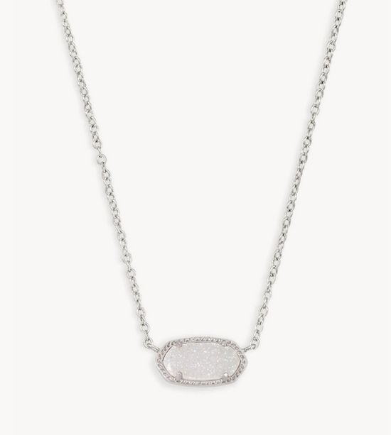 Elisa Pendant Necklace in Silver Iridescent Drusy