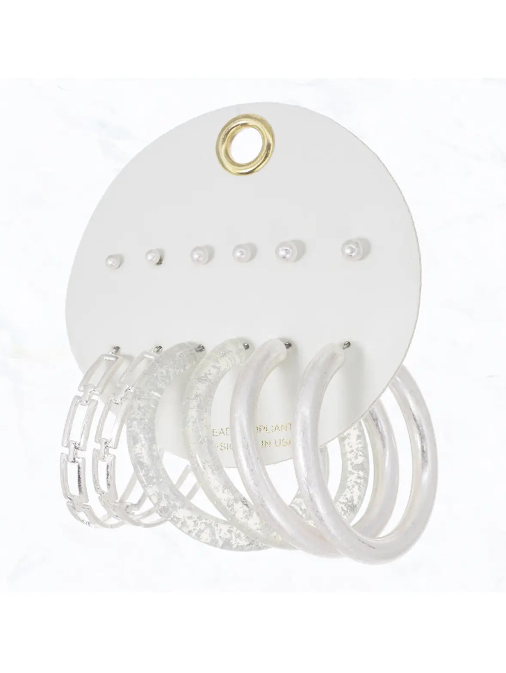 6 Piece Mixed Hoop & Stud Earring Set
