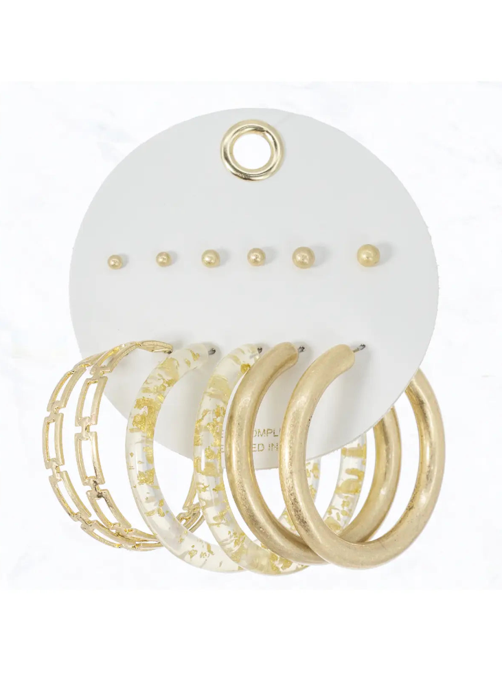 6 Piece Mixed Hoop & Stud Earring Set