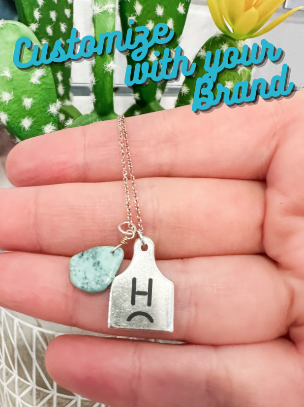 Initial Cattle Ear Tag Necklace - Pearl & Turquoise – Wall Leather Co.