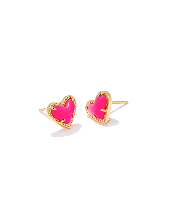 Ari Heart Stud Earrings in Neon Pink Magnesite