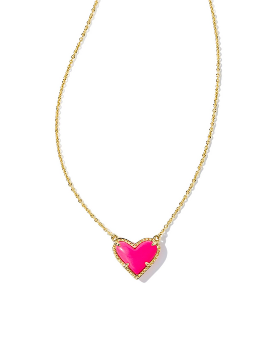 Ari Heart Pendant Necklace in Neon Pink