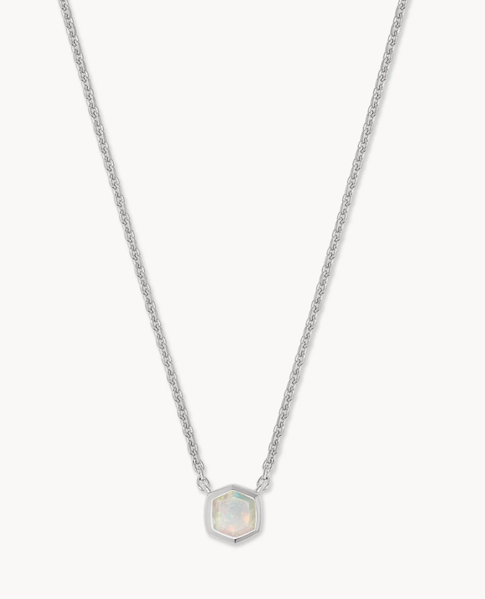 Davie Necklace in Sterling Silver Necklace in White Opal | October