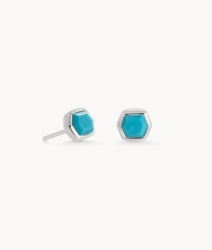 Davie Necklace Sterling Silver Stud Earrings in Turquoise | December