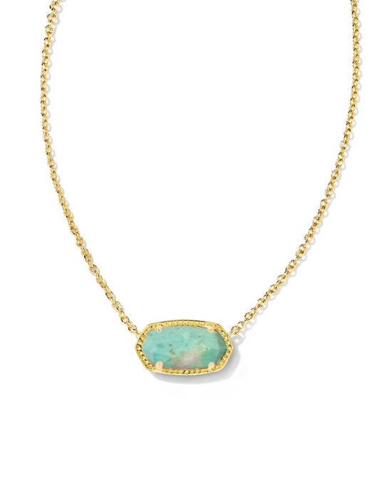 Elisa Short Pendant Necklace in Gold Sea Green Chrysocolla